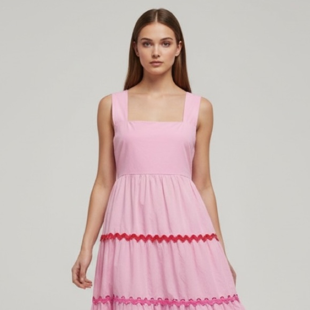 🌻Day + Moon Pink Ric Rac Embroidered Midi Length Dress Size Large - Picture 4 of 11